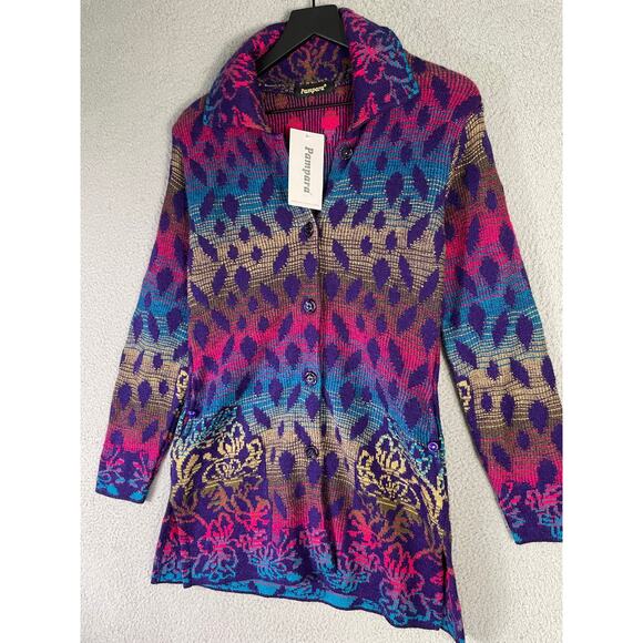 Pampara Multicolor Knit Button Jacket Tunic Small NWT Boho Artsy Lagencore - Picture 4 of 11